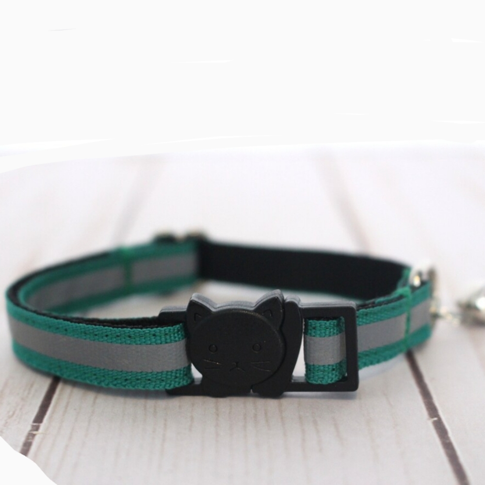 Cat with Bell, Reflective & Adjustable Breakaway green Collar
